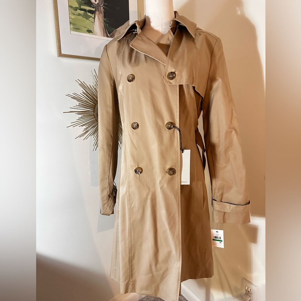 Cole Haan Double-Breasted Tan Trench Coat L - Picture 3 of 11